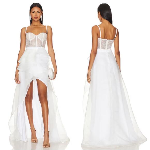 Katie May McBeath Bustier Ruffle Layered Tulle White Maxi Dress Size XS - Picture 2 of 9